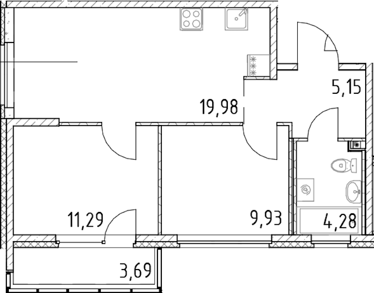 2-комнатная квартира 50.63 м², 8/23 эт., ЖК «Город Первых»